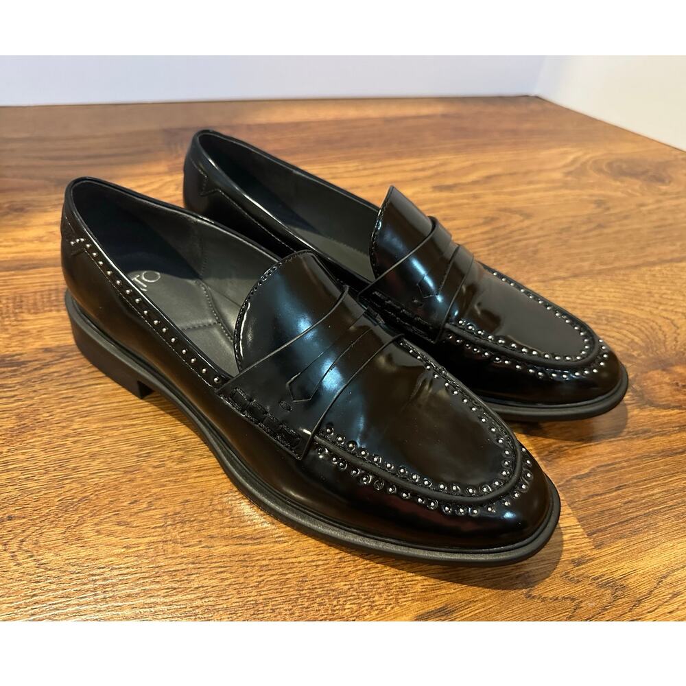 Franco Sarto Women's Eden Faux Patent Studded Loafers – Black – Size 9.5